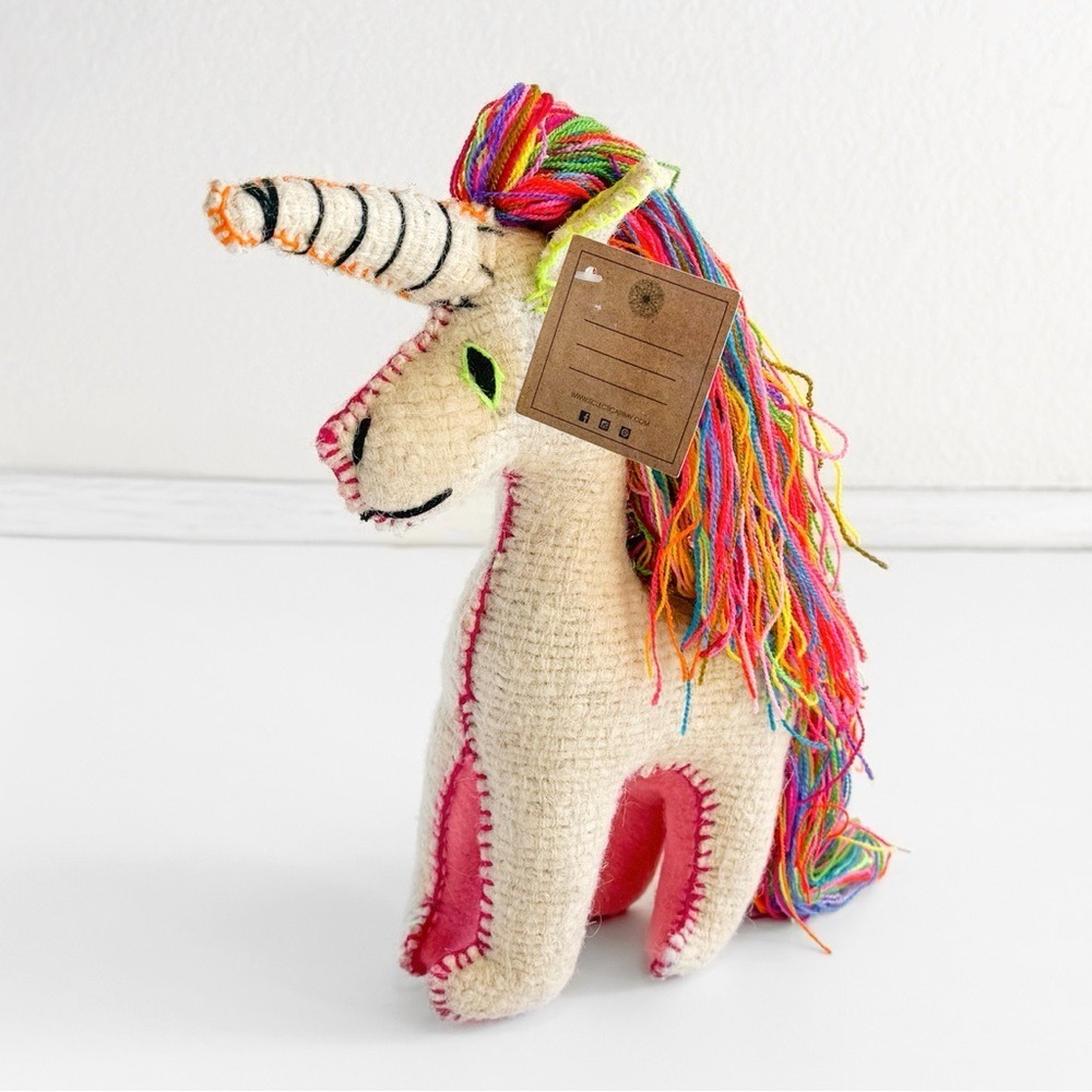 NWT Eclectic Array Handmade Artisan Wool Rainbow Unicorn Plush Stuffed Animal - Picture 4 of 14